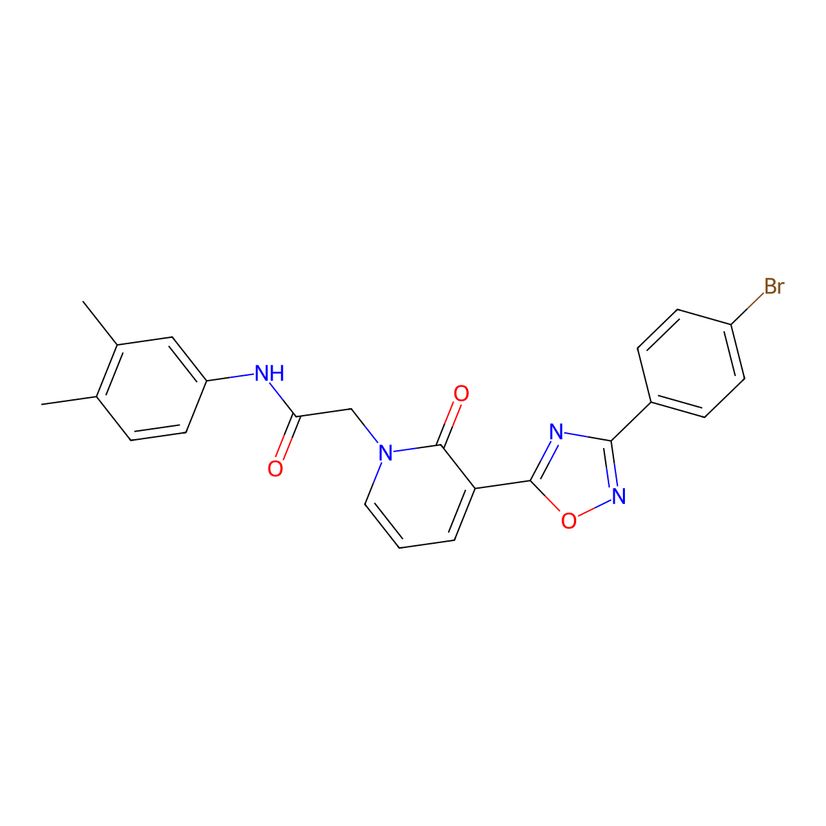 2-[3-[3-(4-bromophenyl)-1,2,4-oxadiazol-5-yl]-2-oxopyridin-1(2H)-yl]-N-(3,4-dimethylphenyl)acetamide molecular structure, CAS 1105234-33-0