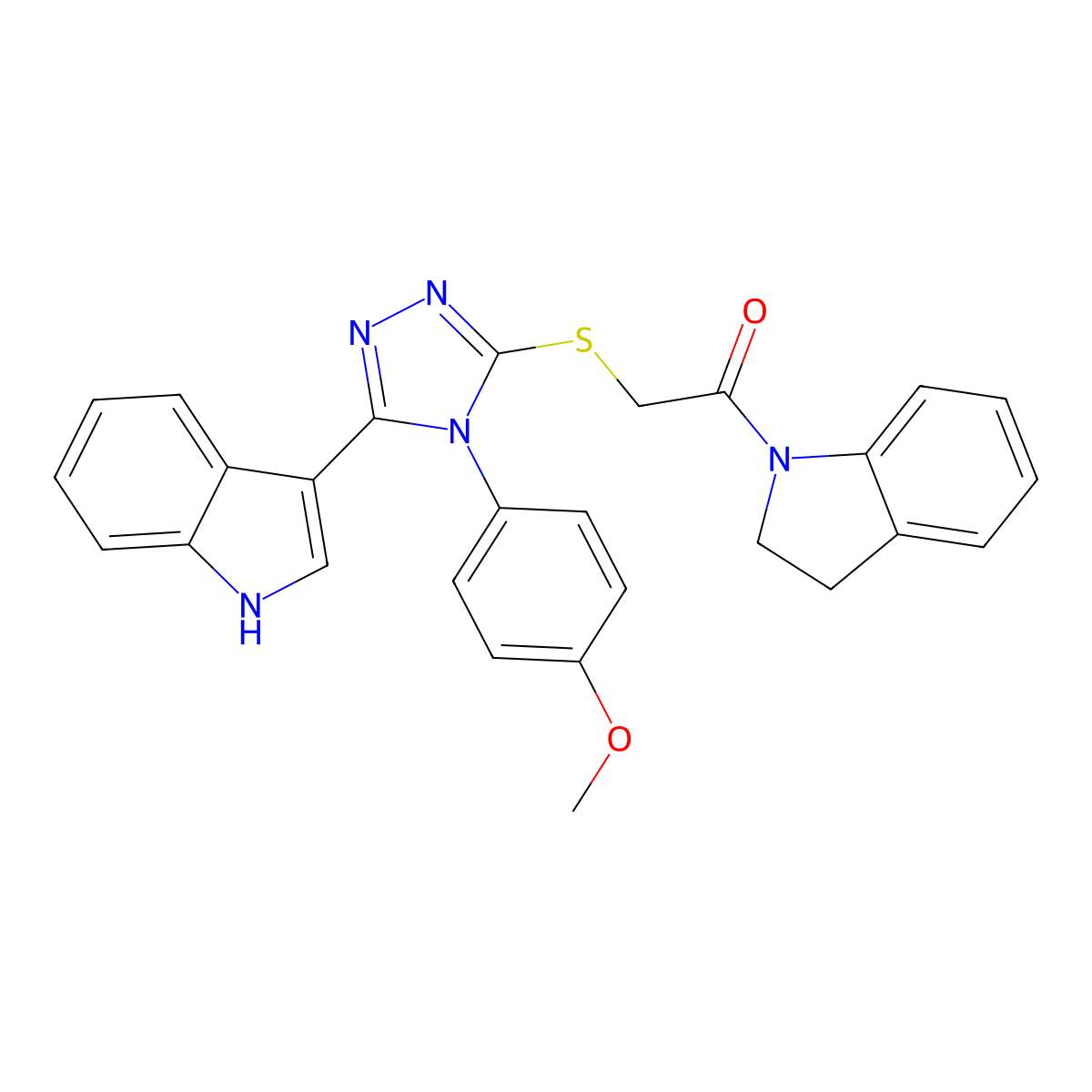 2-((5-(1H-indol-3-yl)-4-(4-methoxyphenyl)-4H-1,2,4-triazol-3-yl)thio)-1-(indolin-1-yl)ethanone molecular structure, CAS 1105234-35-2