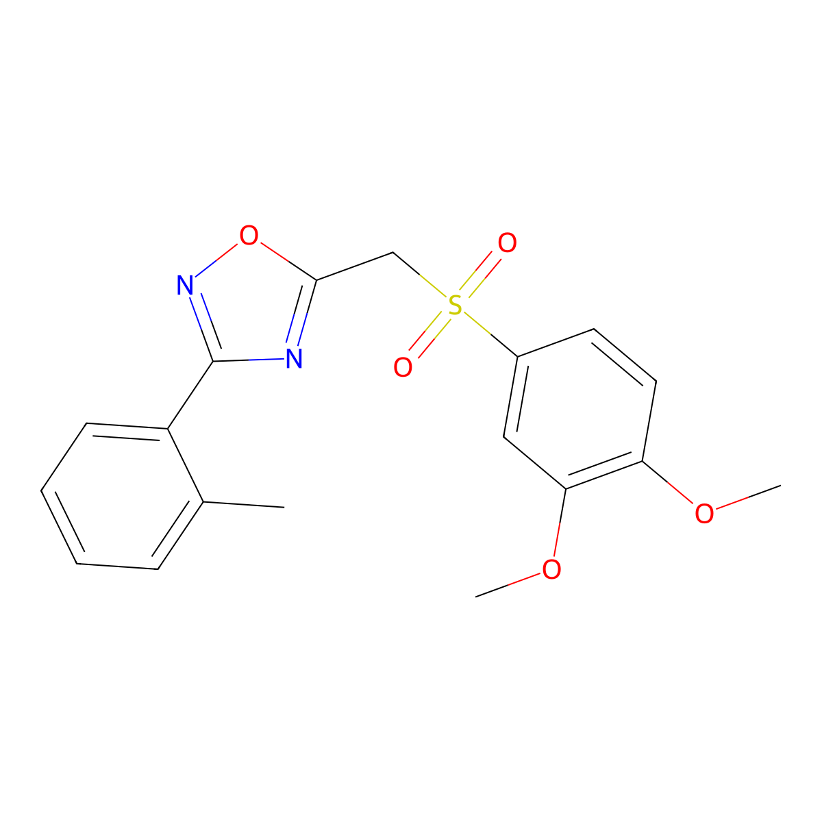 5-(((3,4-Dimethoxyphenyl)sulfonyl)methyl)-3-(o-tolyl)-1,2,4-oxadiazole molecular structure, CAS 1105234-36-3