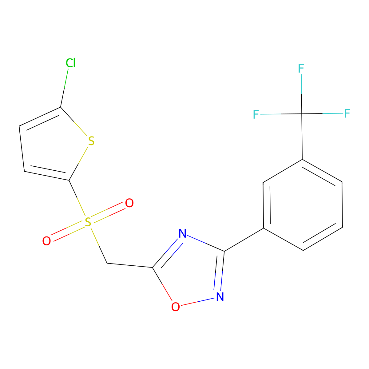 5-{[(5-Chlorothiophen-2-yl)sulfonyl]methyl}-3-[3-(trifluoromethyl)phenyl]-1,2,4-oxadiazole molecular structure, CAS 1105234-43-2
