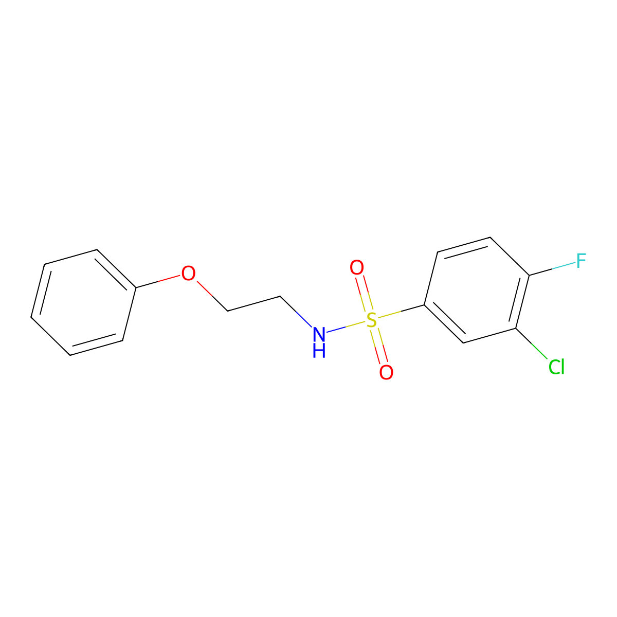 3-chloro-4-fluoro-N-(2-phenoxyethyl)benzenesulfonamide molecular structure, CAS 1105234-44-3