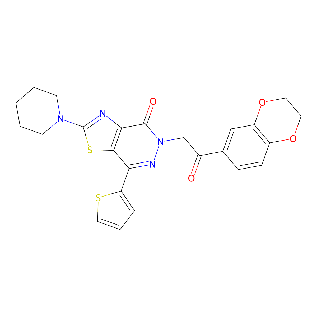 5-(2-(2,3-dihydrobenzo[b][1,4]dioxin-6-yl)-2-oxoethyl)-2-(piperidin-1-yl)-7-(thiophen-2-yl)thiazolo[4,5-d]pyridazin-4(5H)-one molecular structure, CAS 1105234-45-4