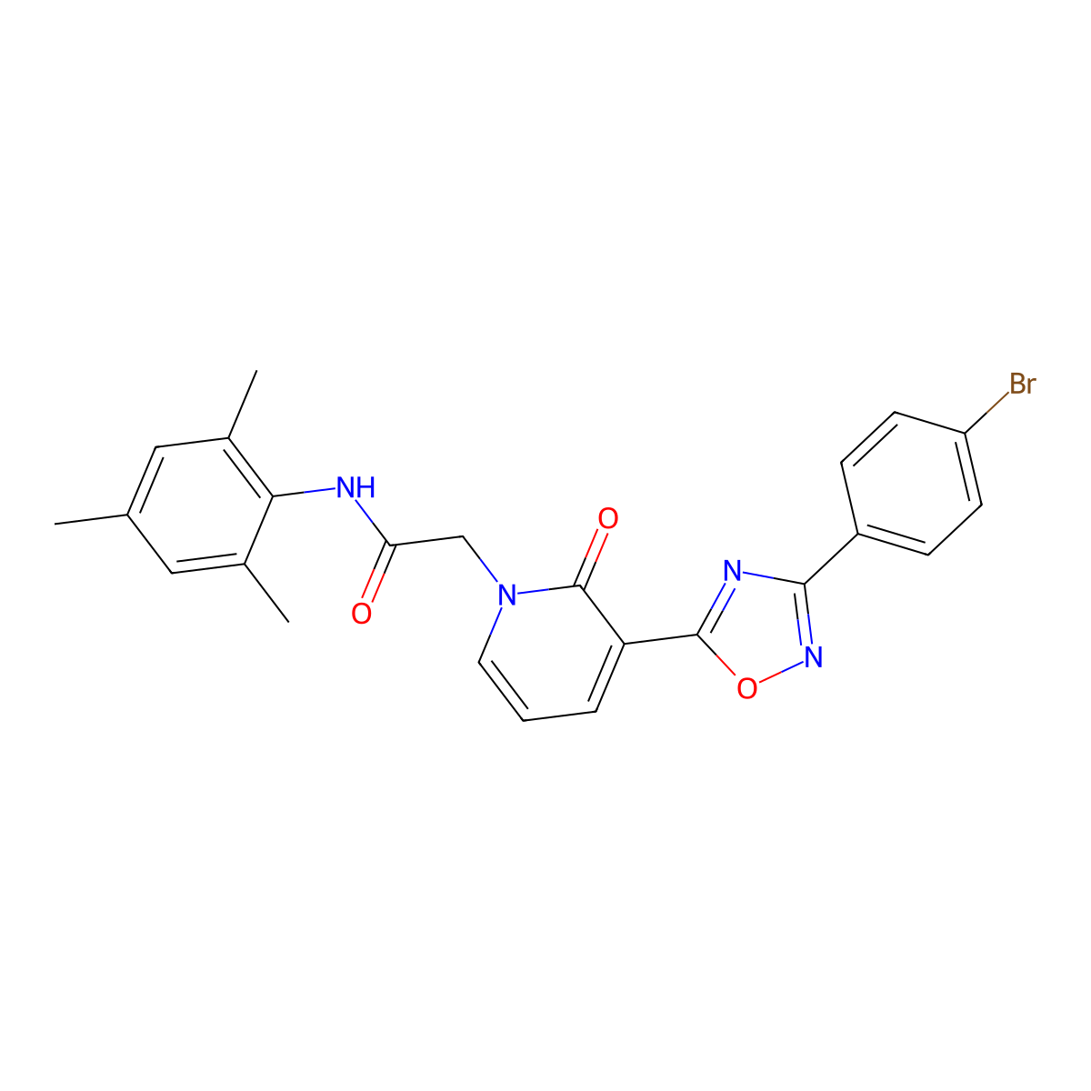 2-[3-[3-(4-bromophenyl)-1,2,4-oxadiazol-5-yl]-2-oxopyridin-1(2H)-yl]-N-mesitylacetamide molecular structure, CAS 1105234-47-6