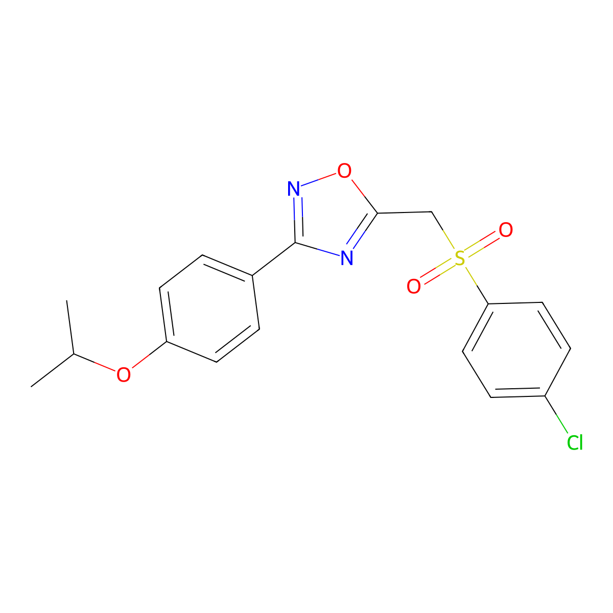 5-(((4-Chlorophenyl)sulfonyl)methyl)-3-(4-isopropoxyphenyl)-1,2,4-oxadiazole molecular structure, CAS 1105234-50-1