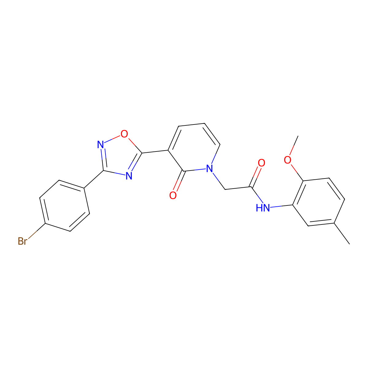 2-[3-[3-(4-bromophenyl)-1,2,4-oxadiazol-5-yl]-2-oxopyridin-1(2H)-yl]-N-(2-methoxy-5-methylphenyl)acetamide molecular structure, CAS 1105234-54-5