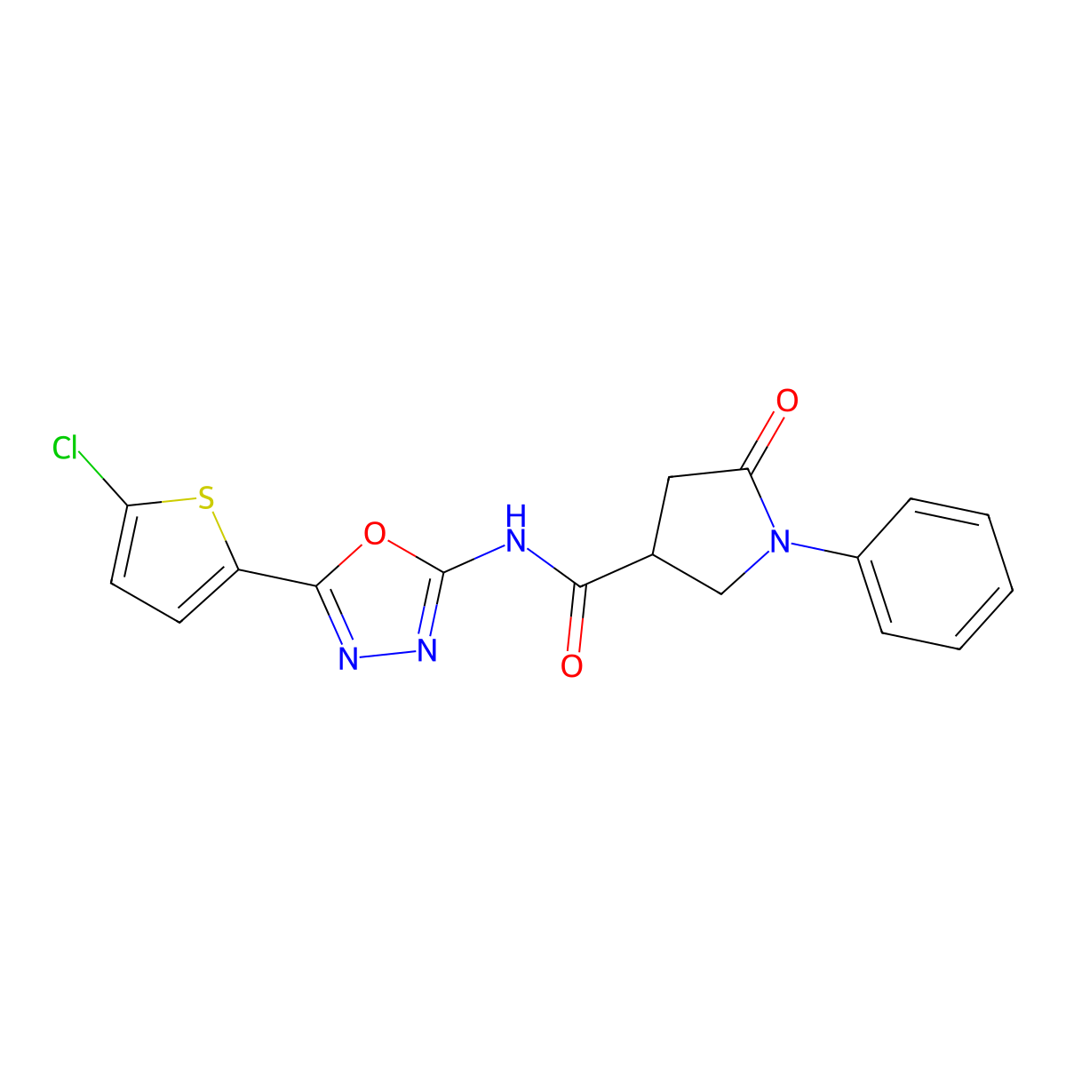 N-[5-(5-chlorothiophen-2-yl)-1,3,4-oxadiazol-2-yl]-5-oxo-1-phenylpyrrolidine-3-carboxamide molecular structure, CAS 1105234-56-7