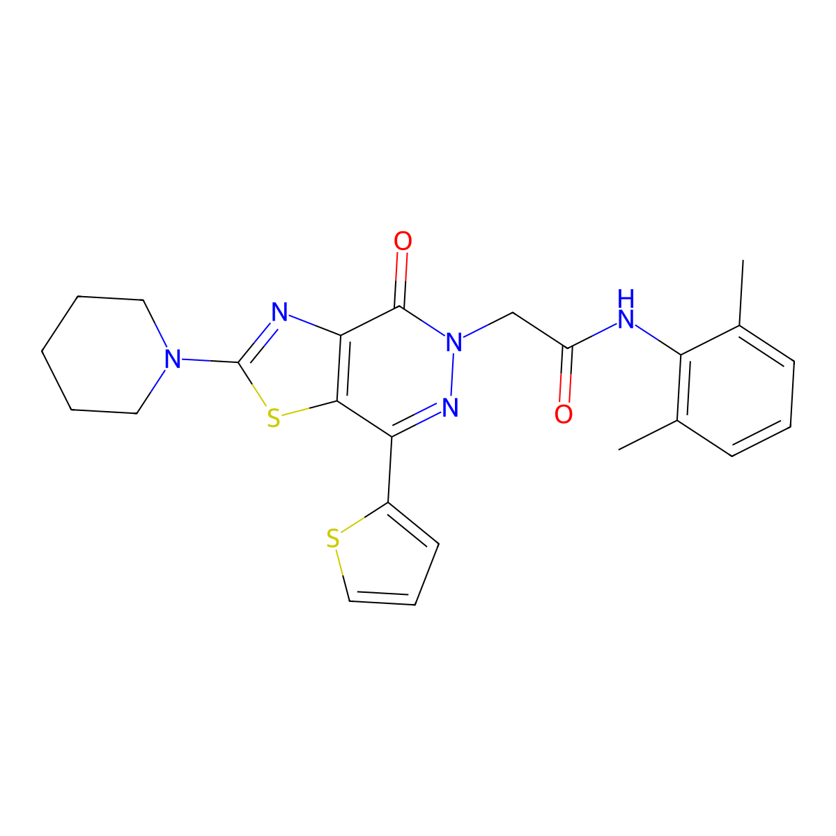 N-(2,6-dimethylphenyl)-2-(4-oxo-2-(piperidin-1-yl)-7-(thiophen-2-yl)thiazolo[4,5-d]pyridazin-5(4H)-yl)acetamide molecular structure, CAS 1105234-59-0