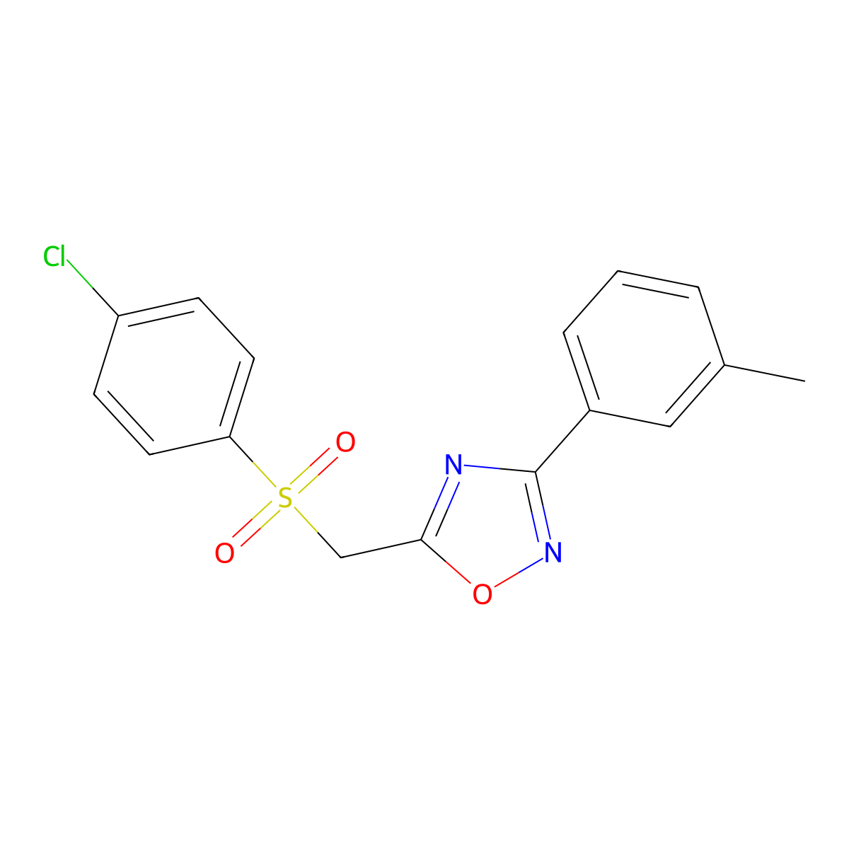 5-(((4-Chlorophenyl)sulfonyl)methyl)-3-(m-tolyl)-1,2,4-oxadiazole molecular structure, CAS 1105234-64-7