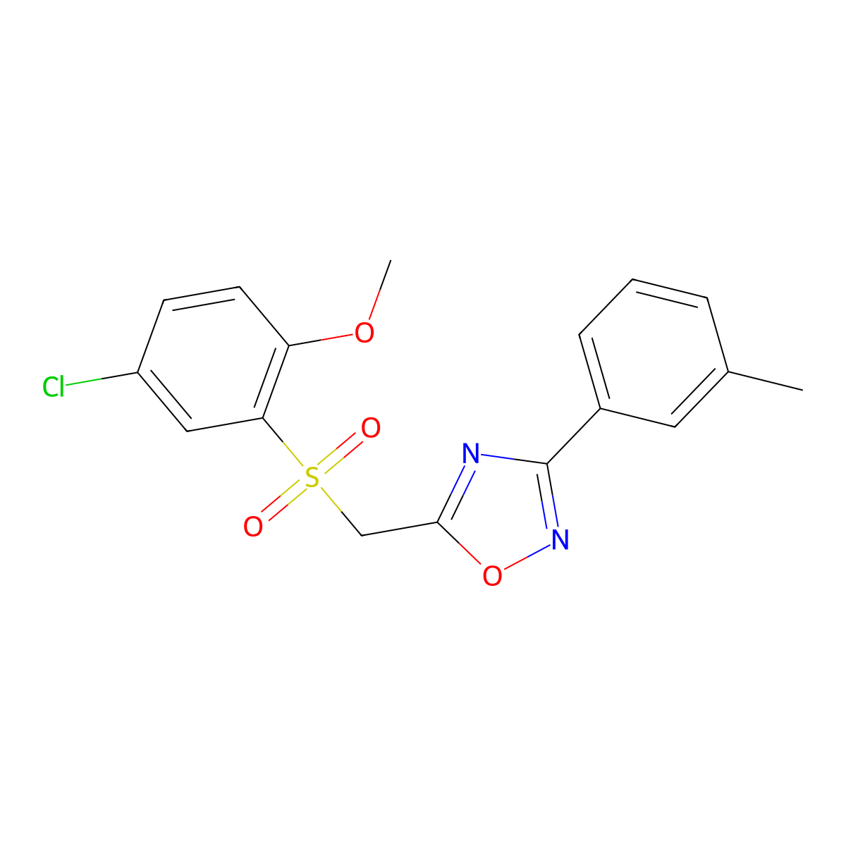 5-(((5-Chloro-2-methoxyphenyl)sulfonyl)methyl)-3-(m-tolyl)-1,2,4-oxadiazole molecular structure, CAS 1105234-71-6