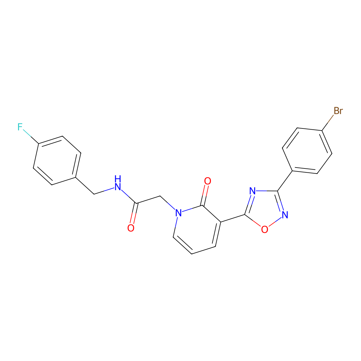 2-[3-[3-(4-bromophenyl)-1,2,4-oxadiazol-5-yl]-2-oxopyridin-1(2H)-yl]-N-(4-fluorobenzyl)acetamide molecular structure, CAS 1105234-75-0