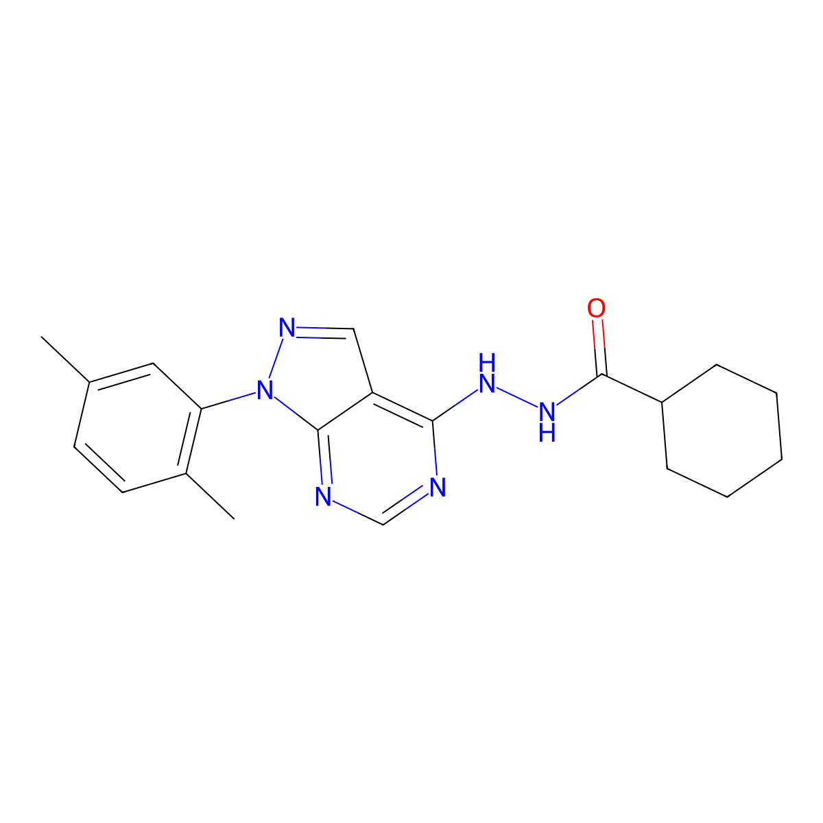 N'-[1-(2,5-dimethylphenyl)-1H-pyrazolo[3,4-d]pyrimidin-4-yl]cyclohexanecarbohydrazide molecular structure, CAS 1105234-77-2