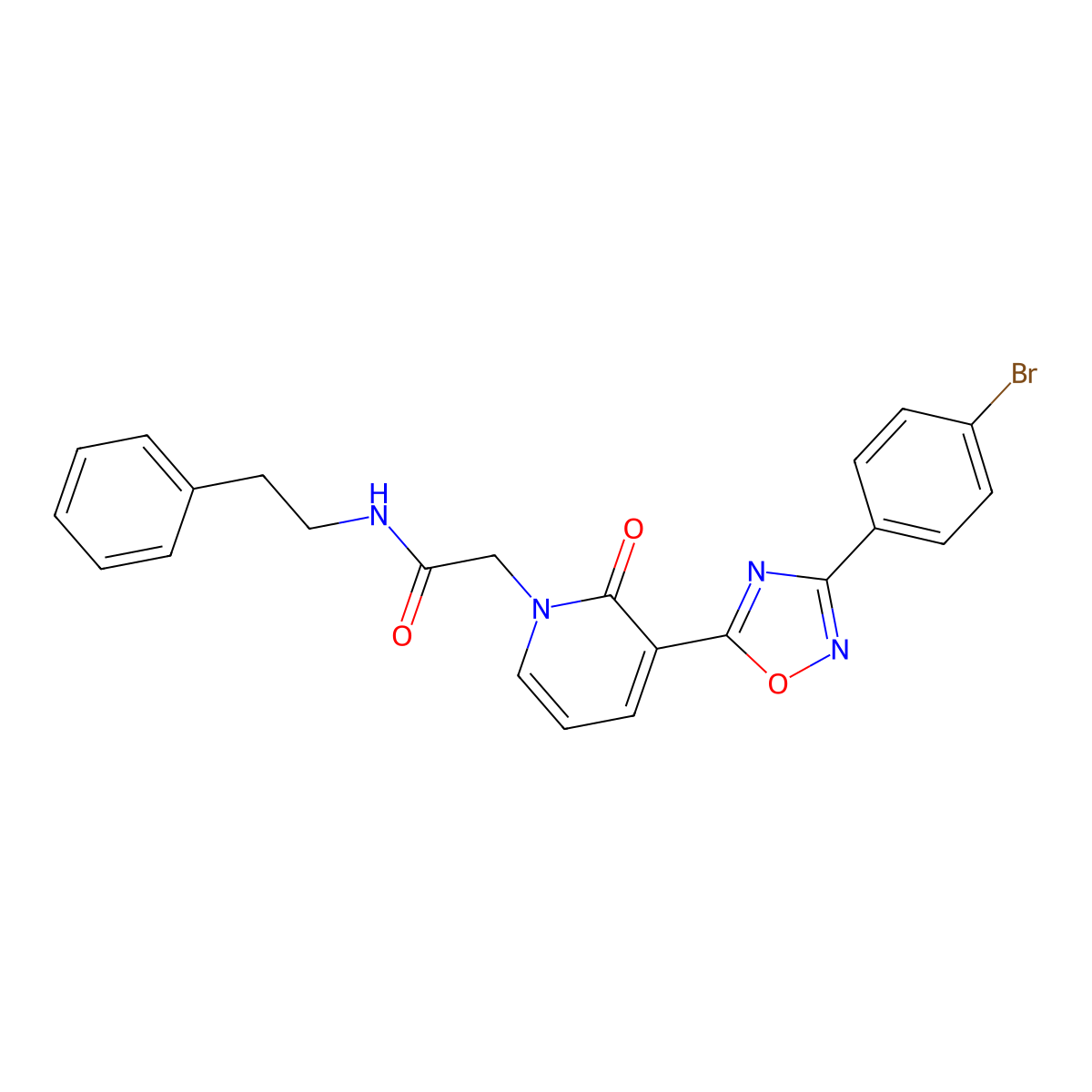 2-[3-[3-(4-bromophenyl)-1,2,4-oxadiazol-5-yl]-2-oxopyridin-1(2H)-yl]-N-(2-phenylethyl)acetamide molecular structure, CAS 1105234-82-9