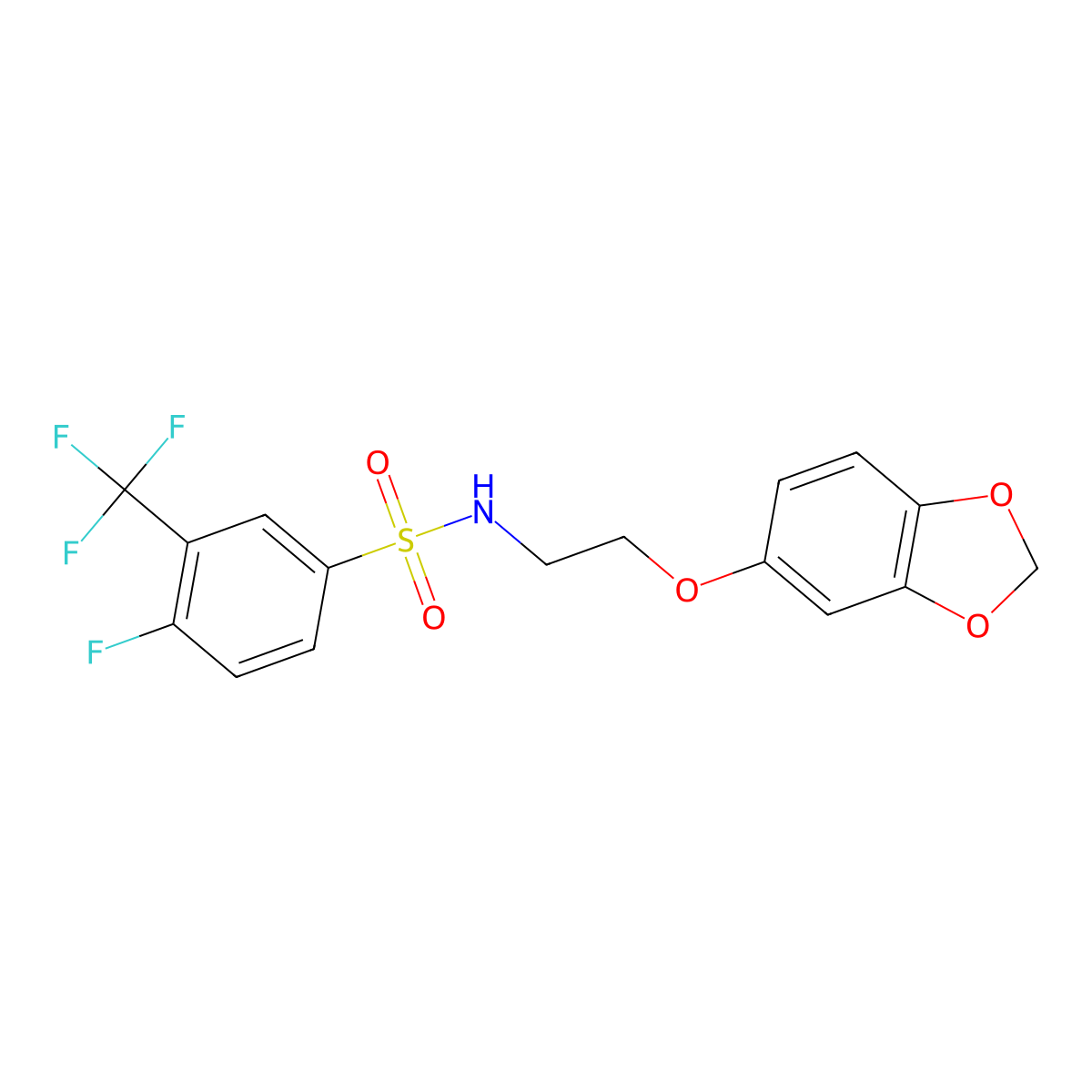 N-[2-(2H-1,3-benzodioxol-5-yloxy)ethyl]-4-fluoro-3-(trifluoromethyl)benzene-1-sulfonamide molecular structure, CAS 1105234-83-0
