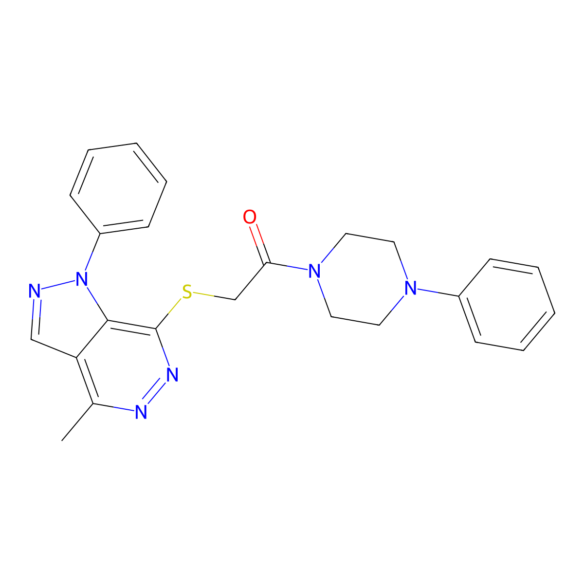2-((4-methyl-1-phenyl-1H-pyrazolo[3,4-d]pyridazin-7-yl)thio)-1-(4-phenylpiperazin-1-yl)ethanone molecular structure, CAS 1105234-88-5