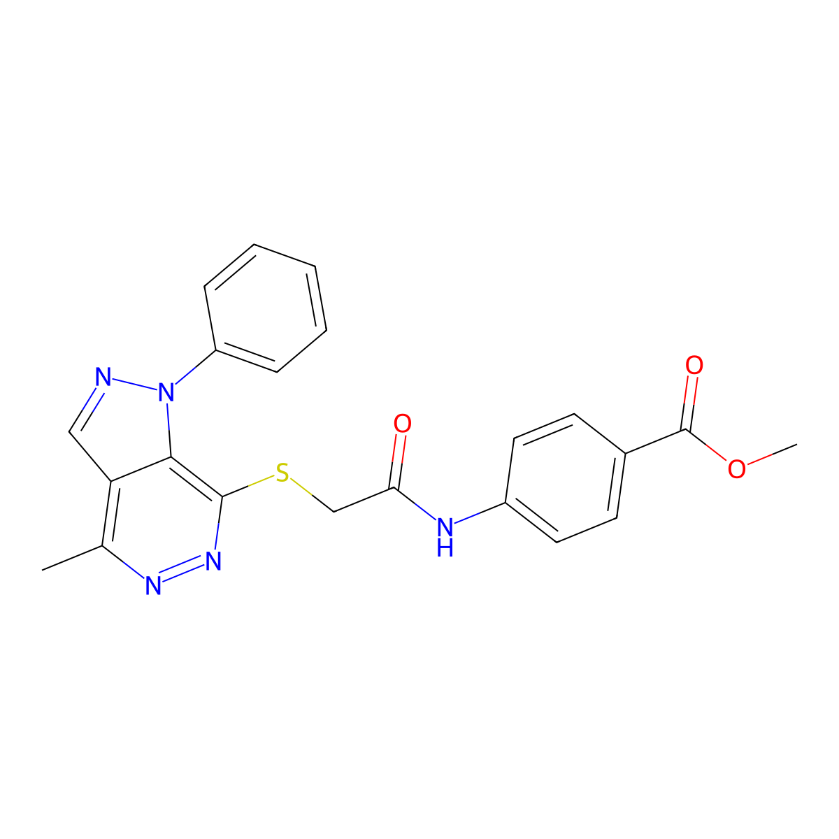 methyl 4-(2-((4-methyl-1-phenyl-1H-pyrazolo[3,4-d]pyridazin-7-yl)thio)acetamido)benzoate molecular structure, CAS 1105234-94-3