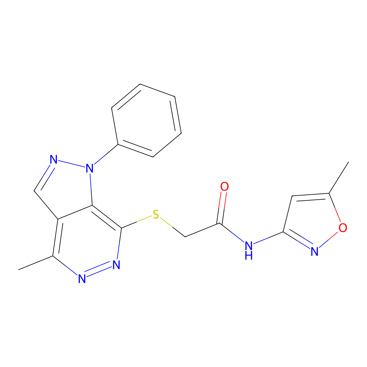 2-((4-methyl-1-phenyl-1H-pyrazolo[3,4-d]pyridazin-7-yl)thio)-N-(5-methylisoxazol-3-yl)acetamide molecular structure, CAS 1105235-00-4