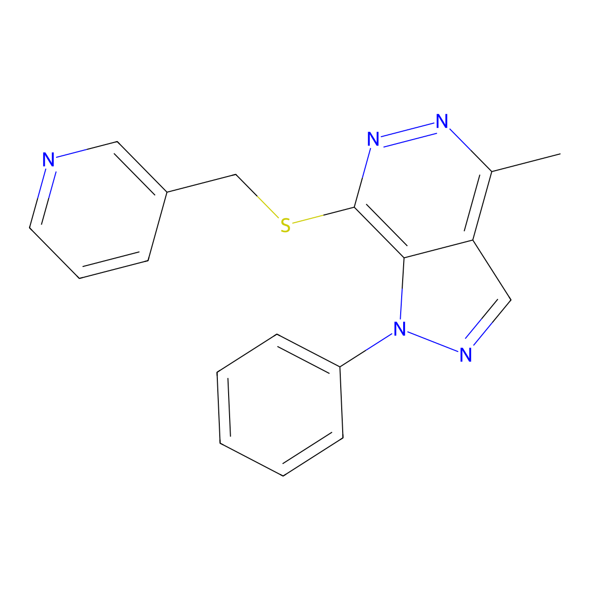 4-methyl-1-phenyl-7-((pyridin-3-ylmethyl)thio)-1H-pyrazolo[3,4-d]pyridazine molecular structure, CAS 1105235-06-0