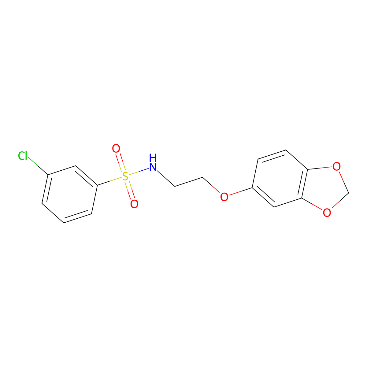 N-(2-(benzo[d][1,3]dioxol-5-yloxy)ethyl)-3-chlorobenzenesulfonamide molecular structure, CAS 1105235-08-2