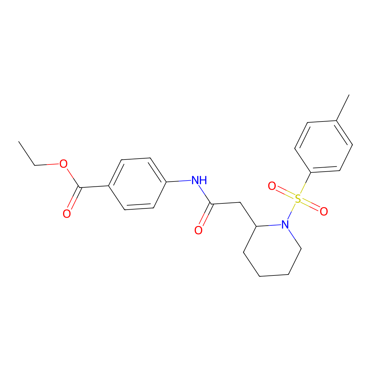 Ethyl 4-(2-(1-tosylpiperidin-2-yl)acetamido)benzoate molecular structure, CAS 1105235-16-2