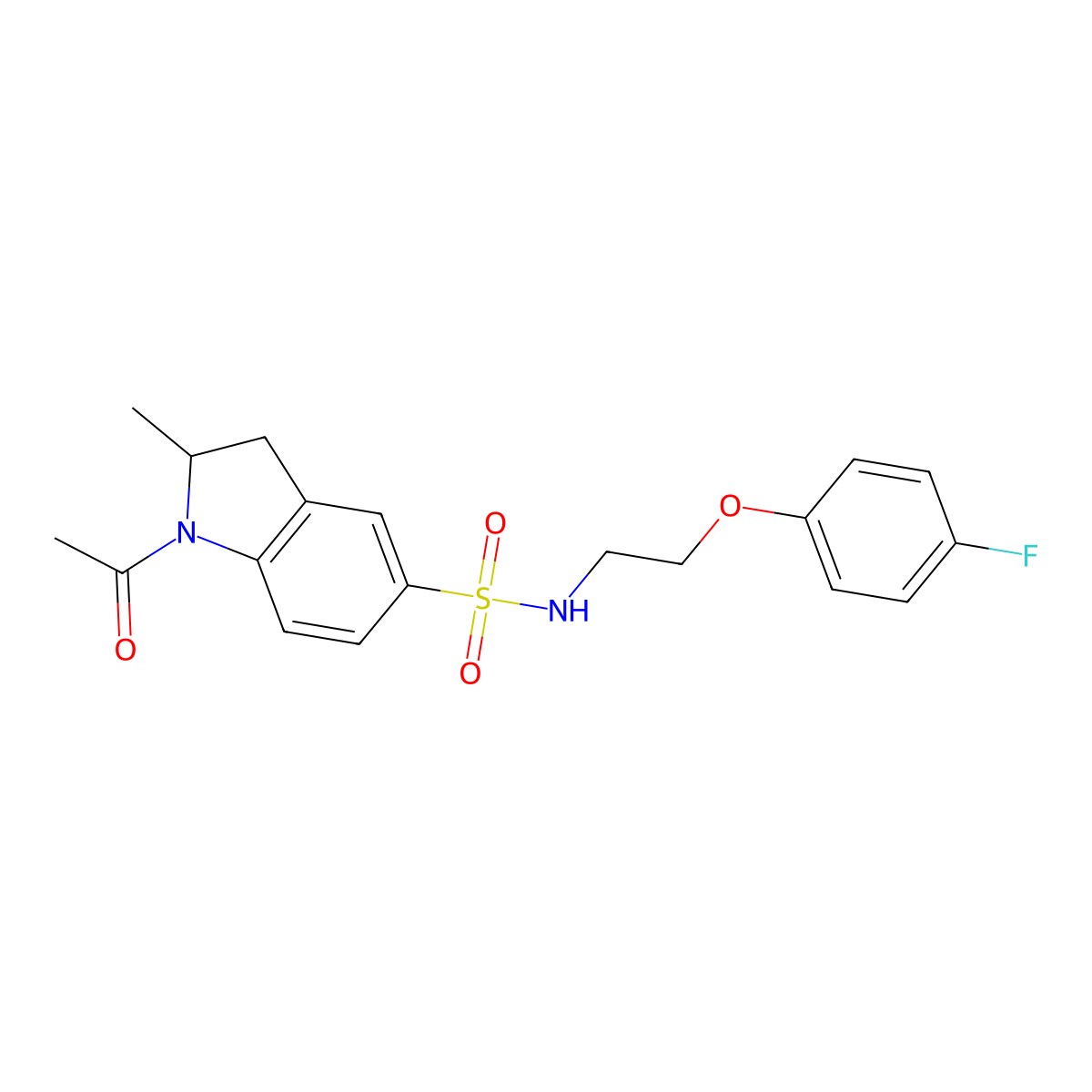 1-acetyl-N-(2-(4-fluorophenoxy)ethyl)-2-methylindoline-5-sulfonamide molecular structure, CAS 1105235-25-3