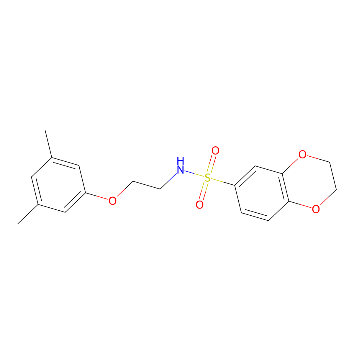 N-[2-(3,5-dimethylphenoxy)ethyl]-2,3-dihydro-1,4-benzodioxine-6-sulfonamide molecular structure, CAS 1105235-32-2