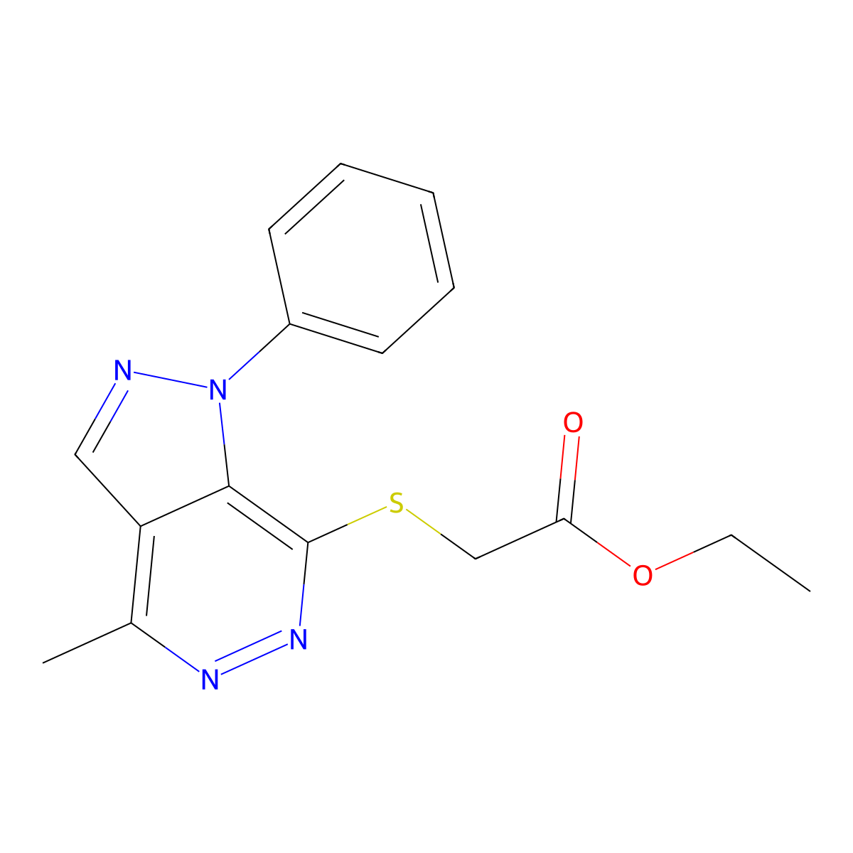 ethyl 2-((4-methyl-1-phenyl-1H-pyrazolo[3,4-d]pyridazin-7-yl)thio)acetate molecular structure, CAS 1105235-35-5