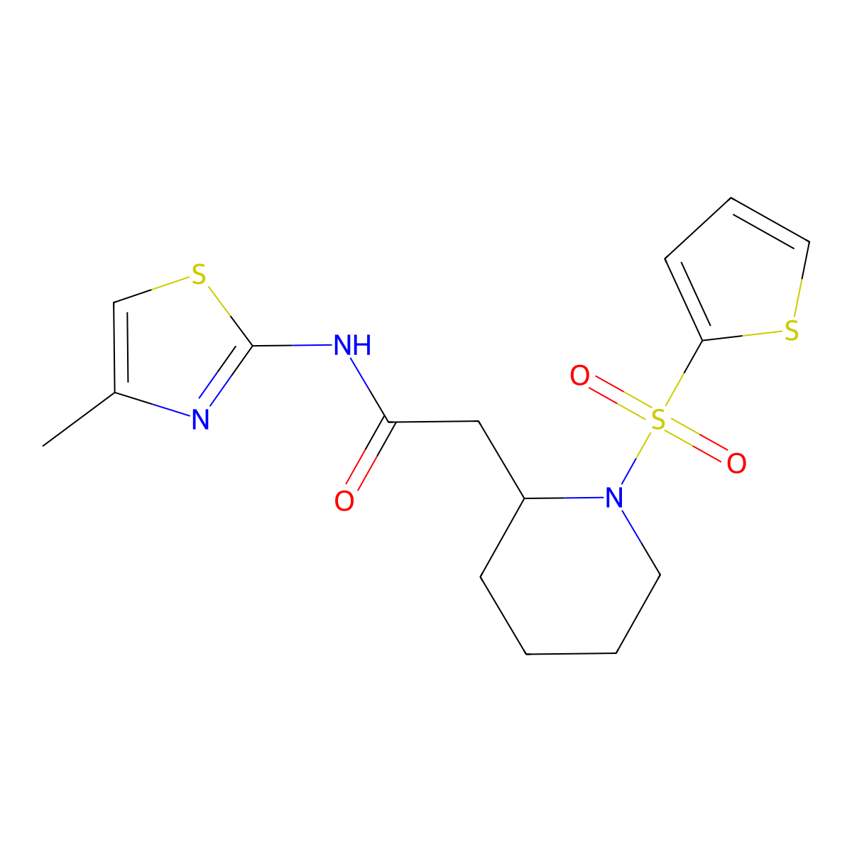 N-(4-methylthiazol-2-yl)-2-(1-(thiophen-2-ylsulfonyl)piperidin-2-yl)acetamide molecular structure, CAS 1105235-38-8