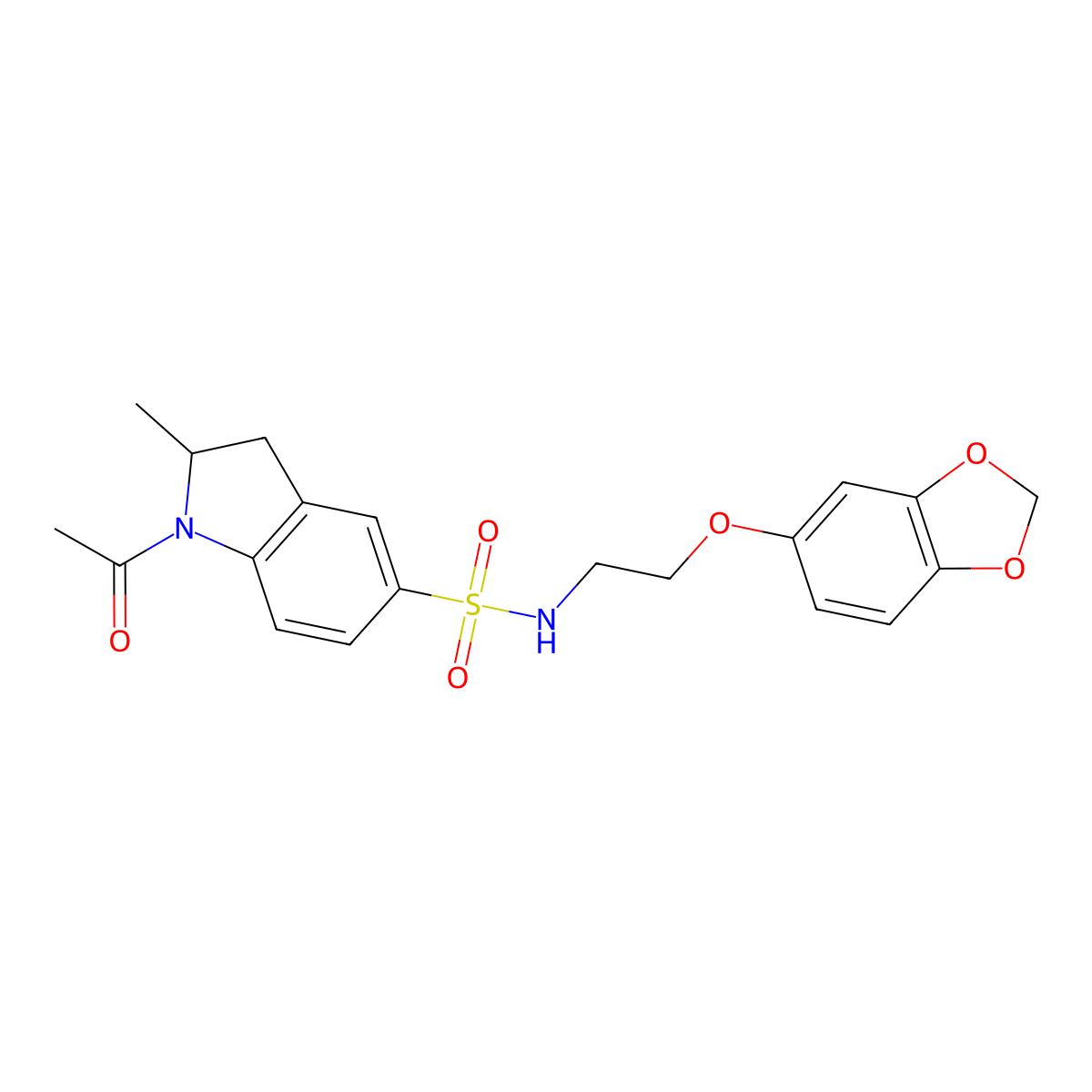 1-acetyl-N-(2-(benzo[d][1,3]dioxol-5-yloxy)ethyl)-2-methylindoline-5-sulfonamide molecular structure, CAS 1105235-45-7