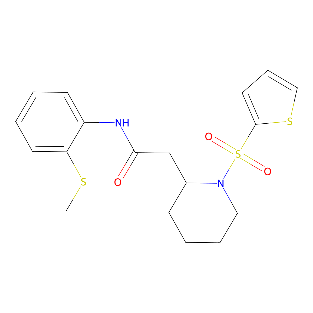 N-(2-(methylthio)phenyl)-2-(1-(thiophen-2-ylsulfonyl)piperidin-2-yl)acetamide molecular structure, CAS 1105235-46-8