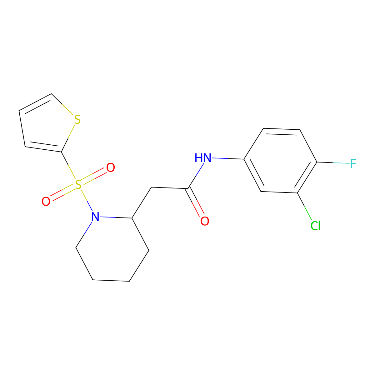 N-(3-chloro-4-fluorophenyl)-2-(1-(thiophen-2-ylsulfonyl)piperidin-2-yl)acetamide molecular structure, CAS 1105235-54-8