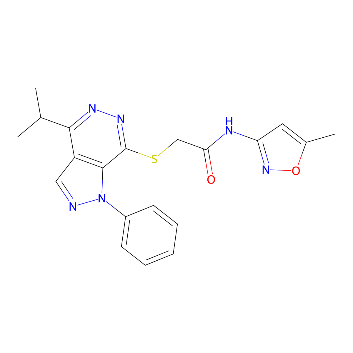 2-((4-isopropyl-1-phenyl-1H-pyrazolo[3,4-d]pyridazin-7-yl)thio)-N-(5-methylisoxazol-3-yl)acetamide molecular structure, CAS 1105235-59-3