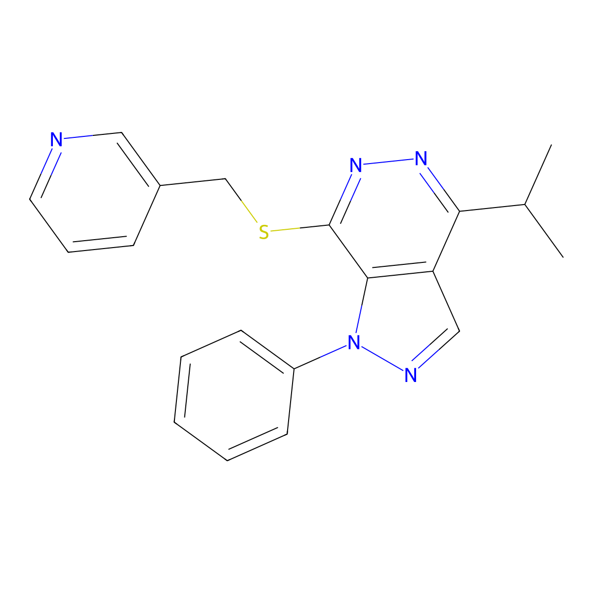 4-isopropyl-1-phenyl-7-((pyridin-3-ylmethyl)thio)-1H-pyrazolo[3,4-d]pyridazine molecular structure, CAS 1105235-67-3