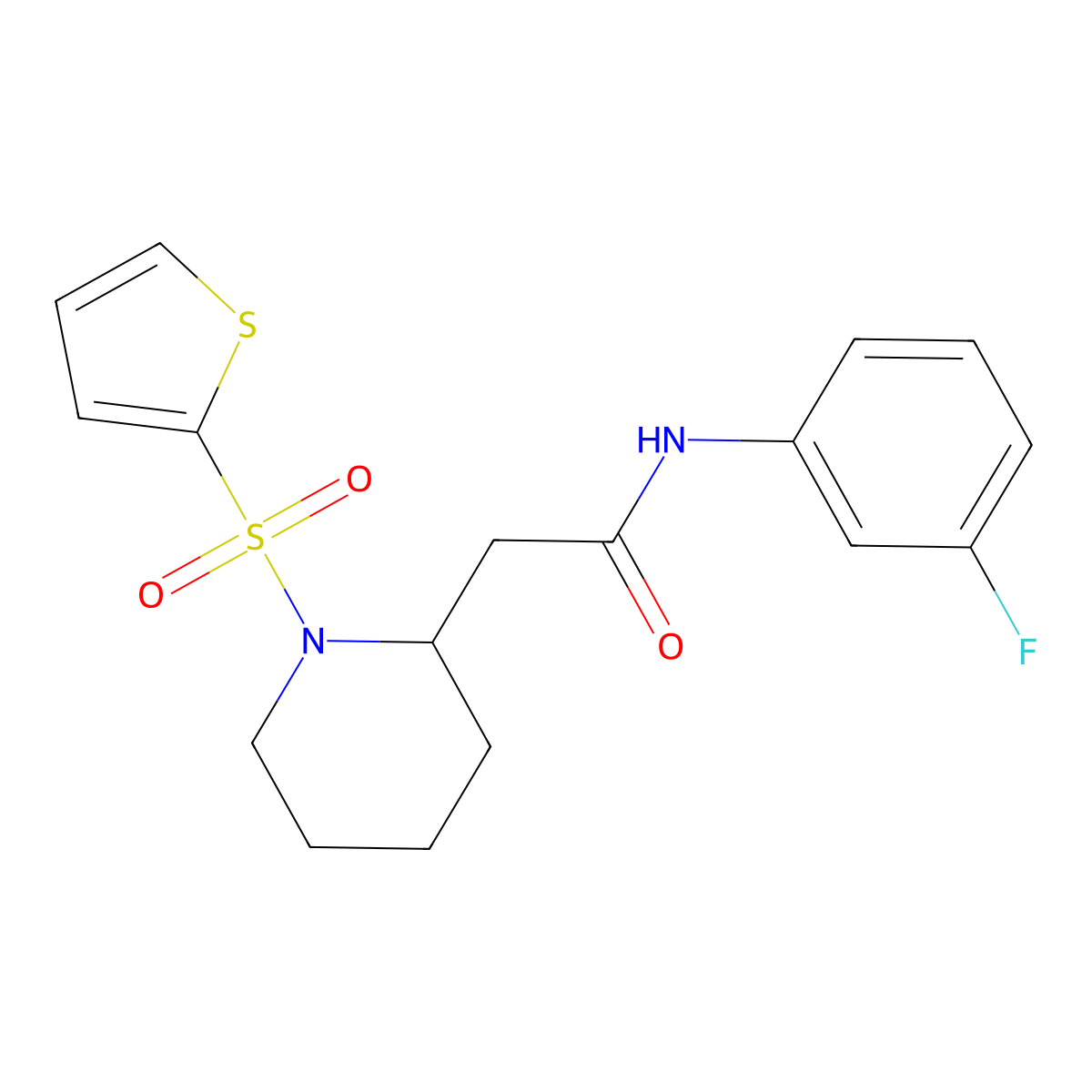 N-(3-fluorophenyl)-2-(1-(thiophen-2-ylsulfonyl)piperidin-2-yl)acetamide molecular structure, CAS 1105235-70-8