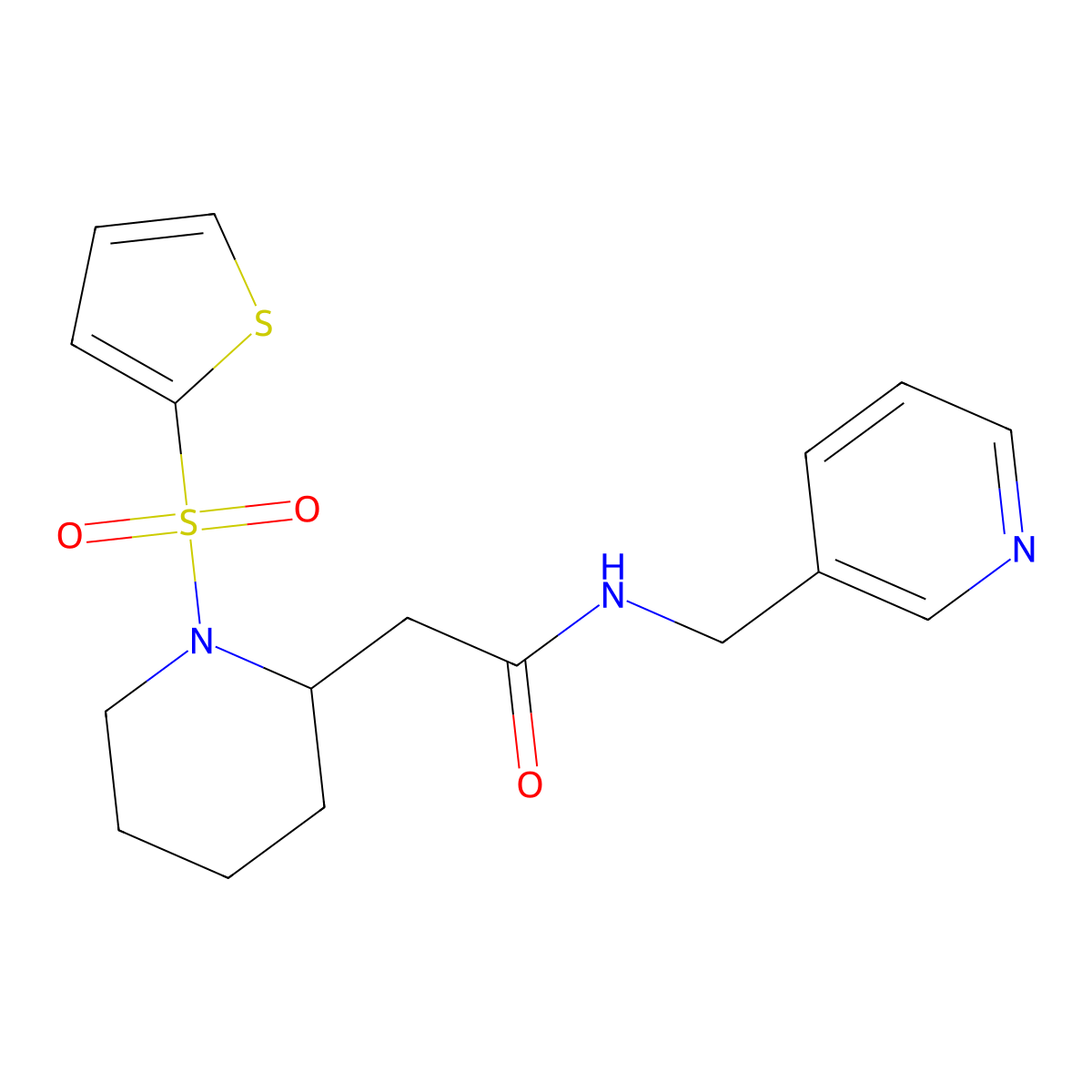 N-(pyridin-3-ylmethyl)-2-(1-(thiophen-2-ylsulfonyl)piperidin-2-yl)acetamide molecular structure, CAS 1105235-78-6
