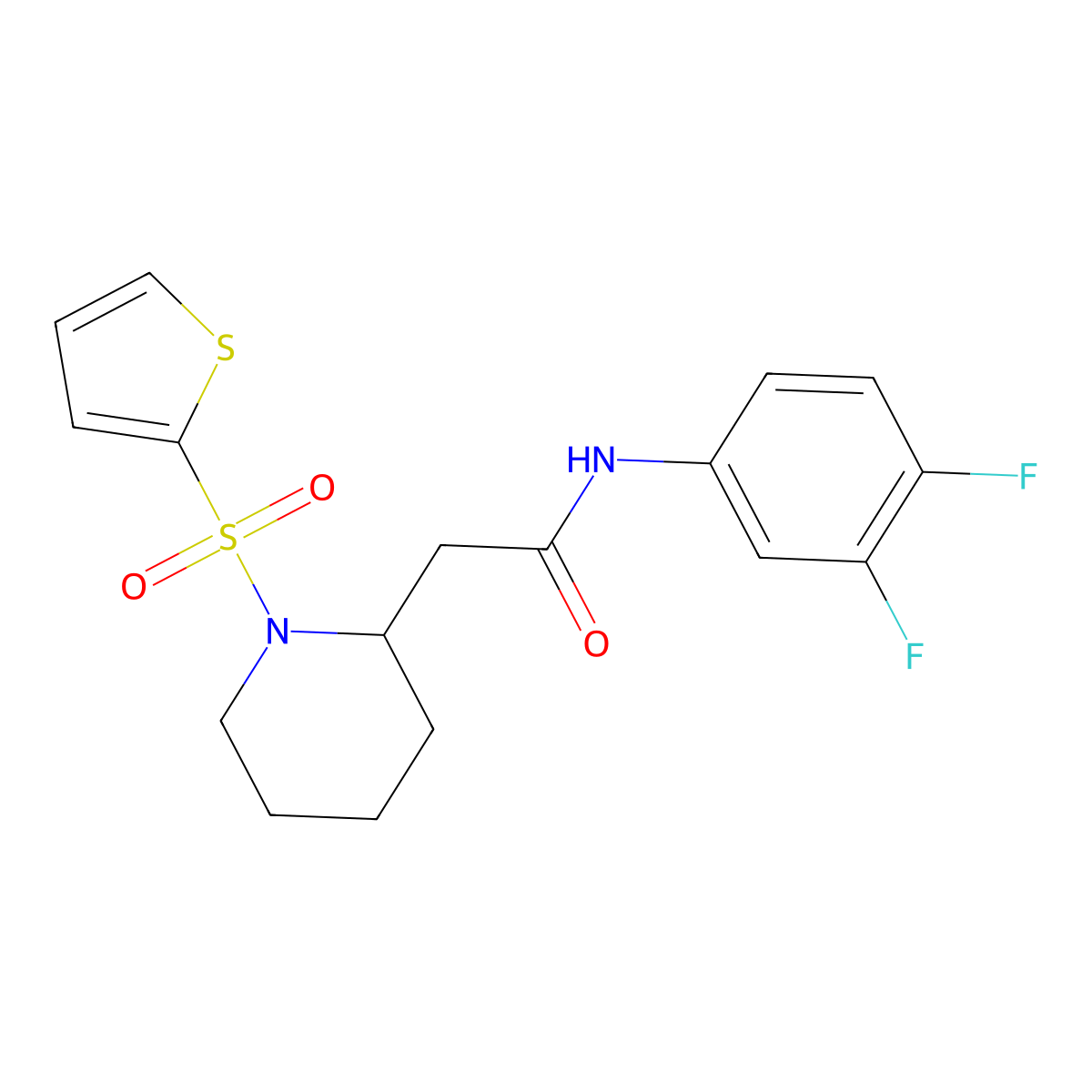 N-(3,4-difluorophenyl)-2-(1-(thiophen-2-ylsulfonyl)piperidin-2-yl)acetamide molecular structure, CAS 1105235-86-6