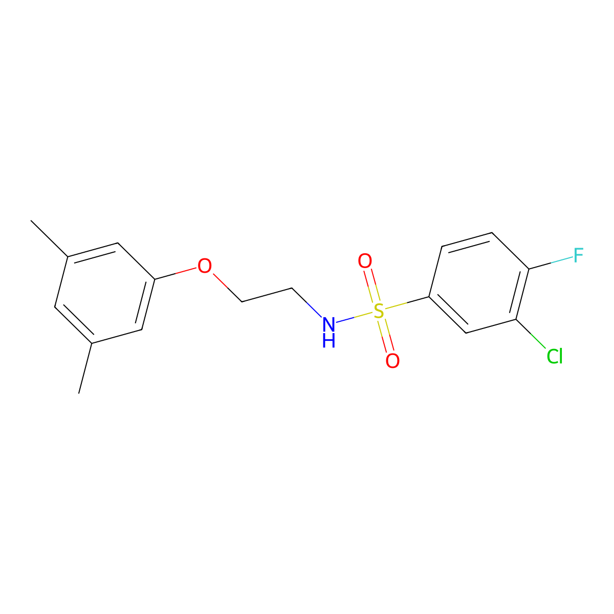3-chloro-N-(2-(3,5-dimethylphenoxy)ethyl)-4-fluorobenzenesulfonamide molecular structure, CAS 1105235-88-8