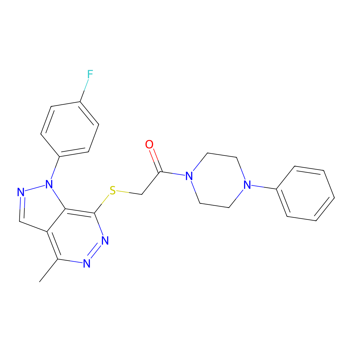 2-((1-(4-fluorophenyl)-4-methyl-1H-pyrazolo[3,4-d]pyridazin-7-yl)thio)-1-(4-phenylpiperazin-1-yl)ethanone molecular structure, CAS 1105235-91-3