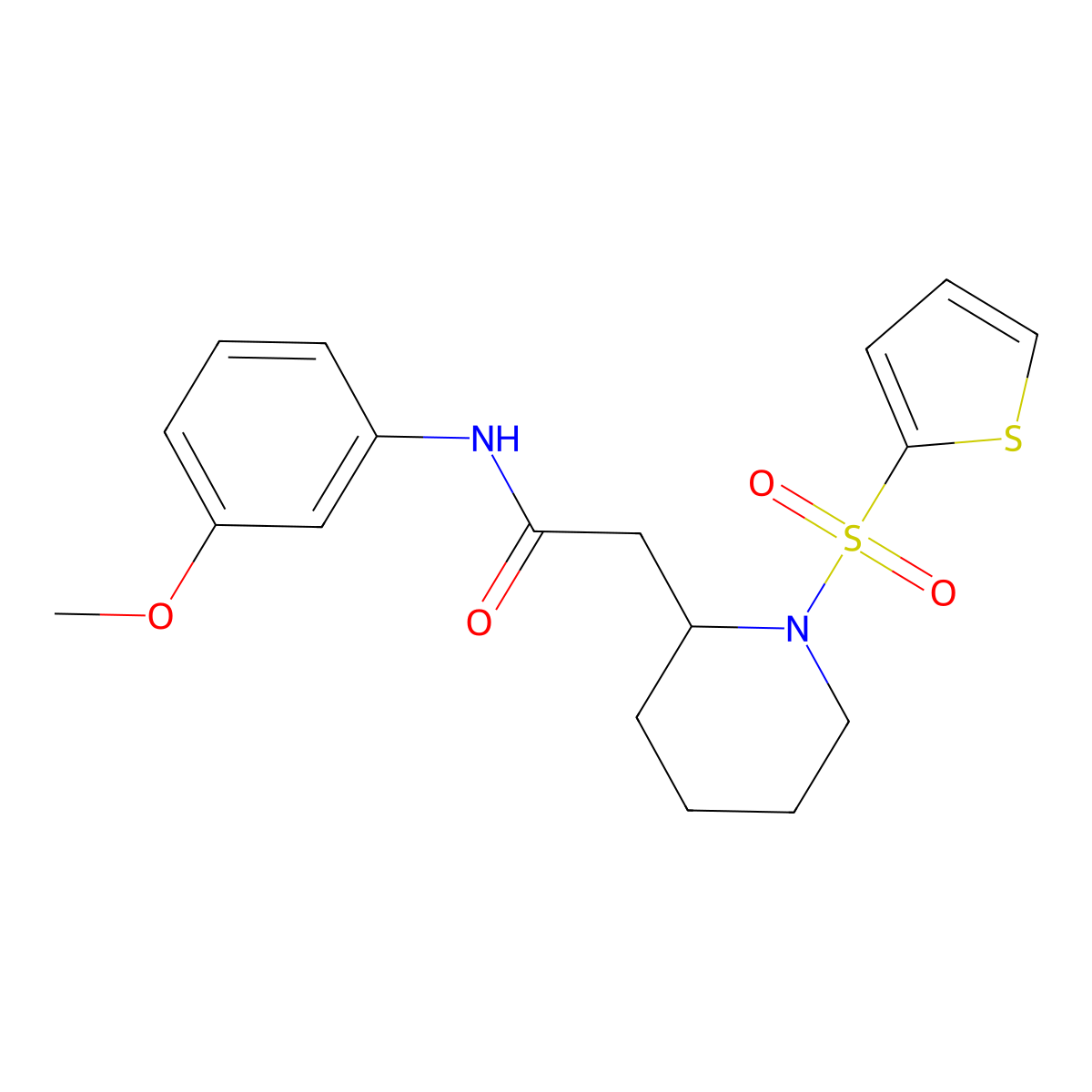 N-(3-methoxyphenyl)-2-(1-(thiophen-2-ylsulfonyl)piperidin-2-yl)acetamide molecular structure, CAS 1105235-94-6
