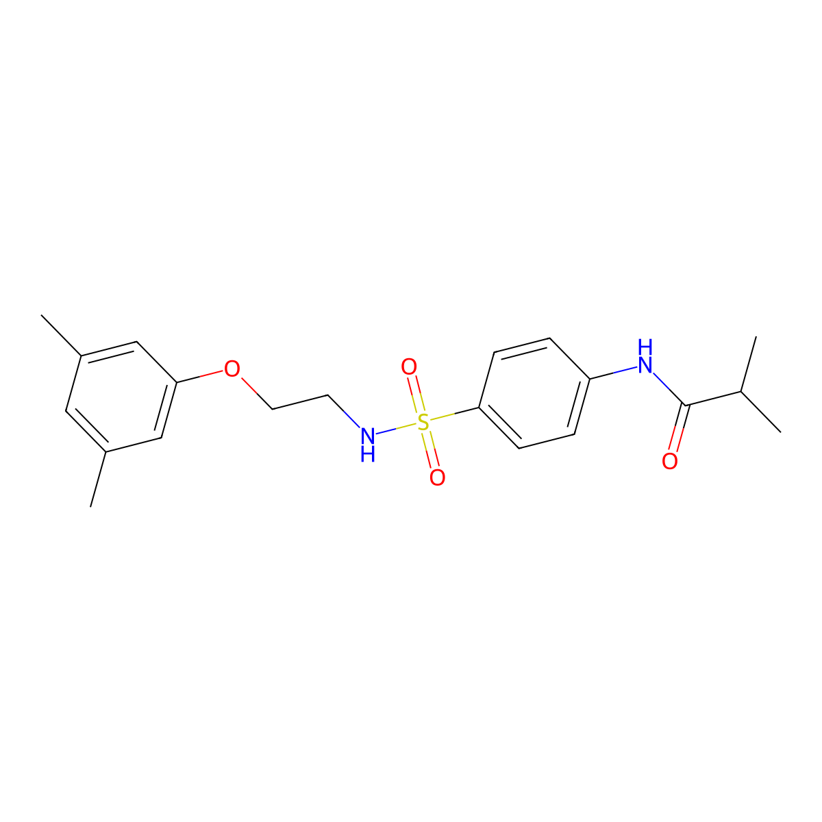 N-(4-(N-(2-(3,5-dimethylphenoxy)ethyl)sulfamoyl)phenyl)isobutyramide molecular structure, CAS 1105235-96-8