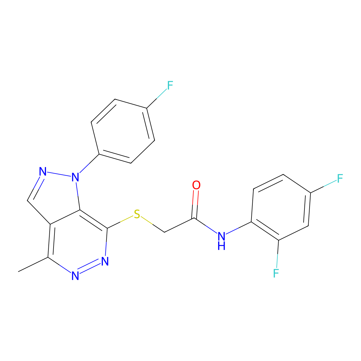 N-(2,4-difluorophenyl)-2-((1-(4-fluorophenyl)-4-methyl-1H-pyrazolo[3,4-d]pyridazin-7-yl)thio)acetamide molecular structure, CAS 1105235-99-1