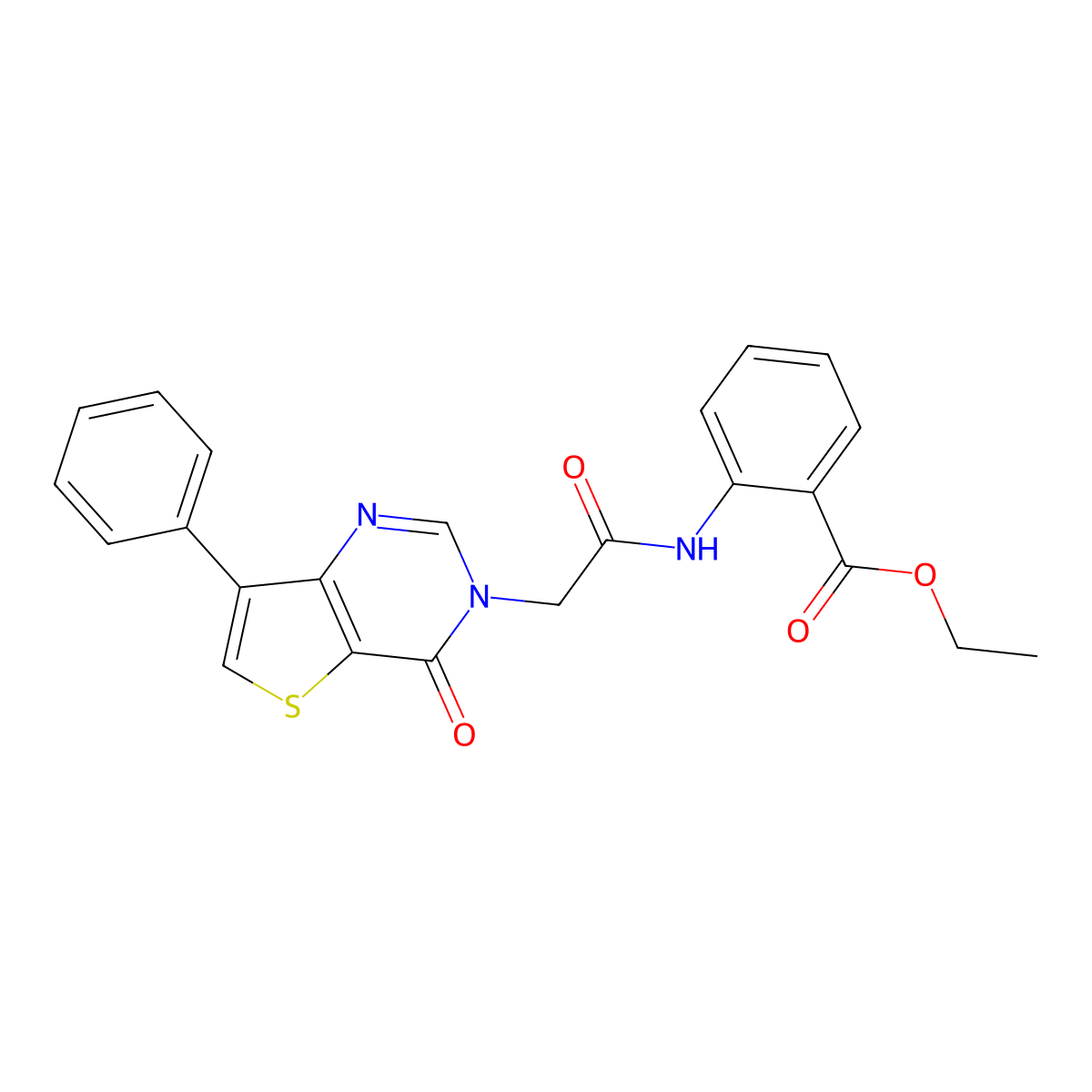 ethyl 2-{[(4-oxo-7-phenylthieno[3,2-d]pyrimidin-3(4H)-yl)acetyl]amino}benzoate molecular structure, CAS 1105236-11-0
