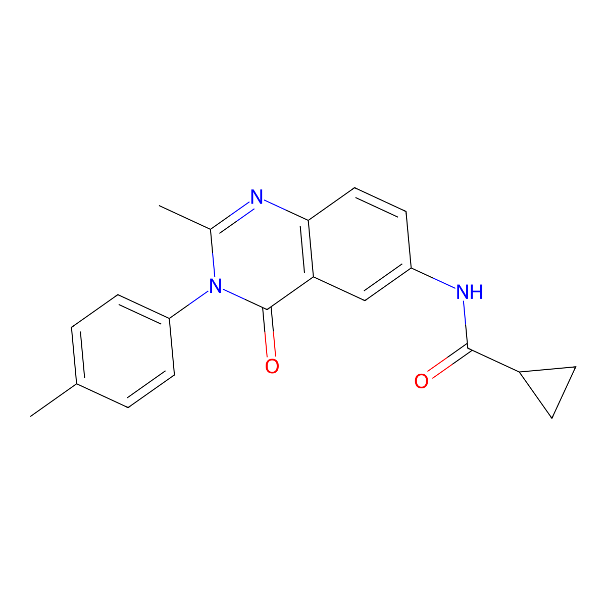 N-(2-methyl-4-oxo-3-(p-tolyl)-3,4-dihydroquinazolin-6-yl)cyclopropanecarboxamide molecular structure, CAS 1105236-17-6