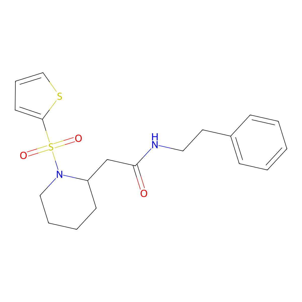N-phenethyl-2-(1-(thiophen-2-ylsulfonyl)piperidin-2-yl)acetamide molecular structure, CAS 1105236-18-7