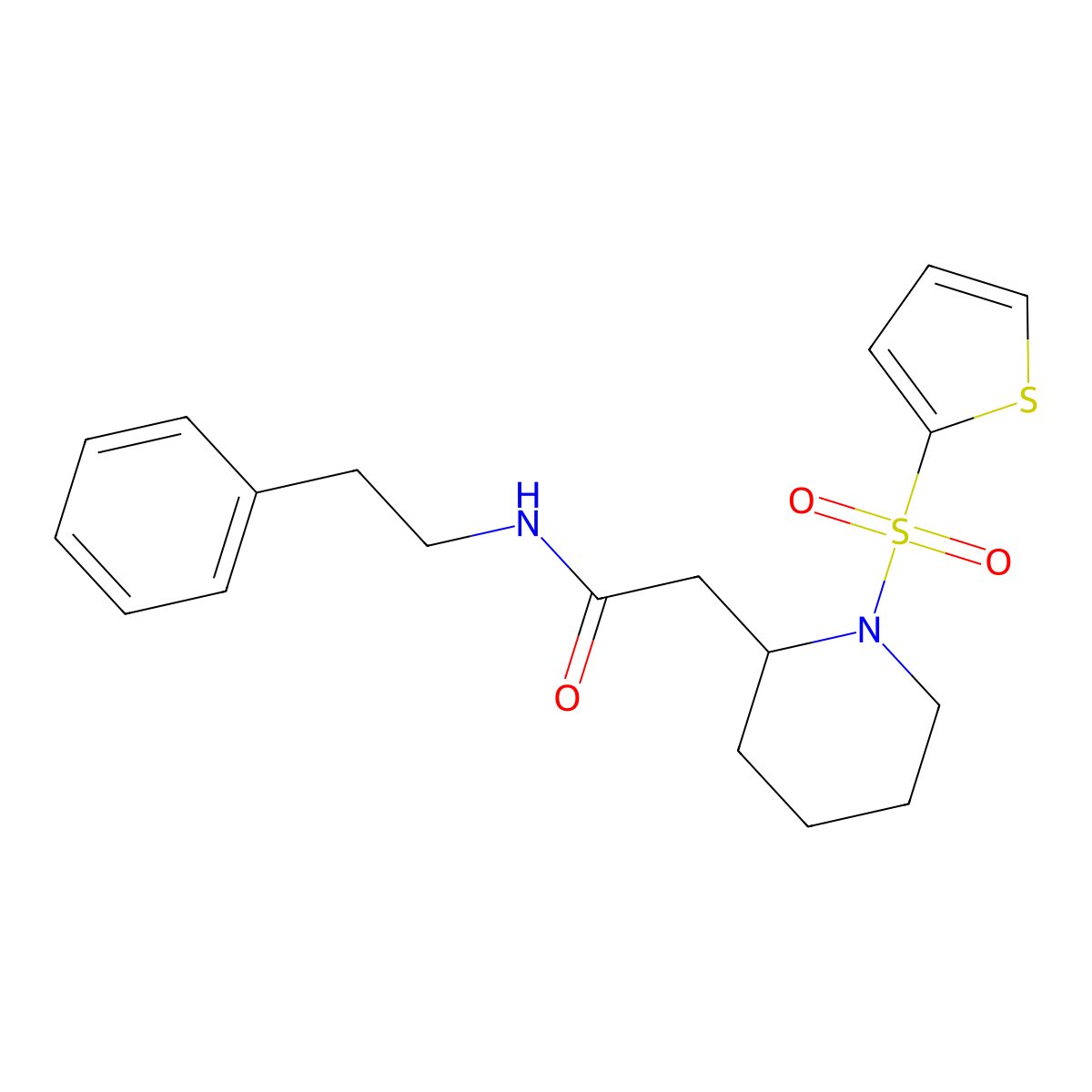 N-phenethyl-2-(1-(thiophen-2-ylsulfonyl)piperidin-2-yl)acetamide molecular structure, CAS 1105236-18-7