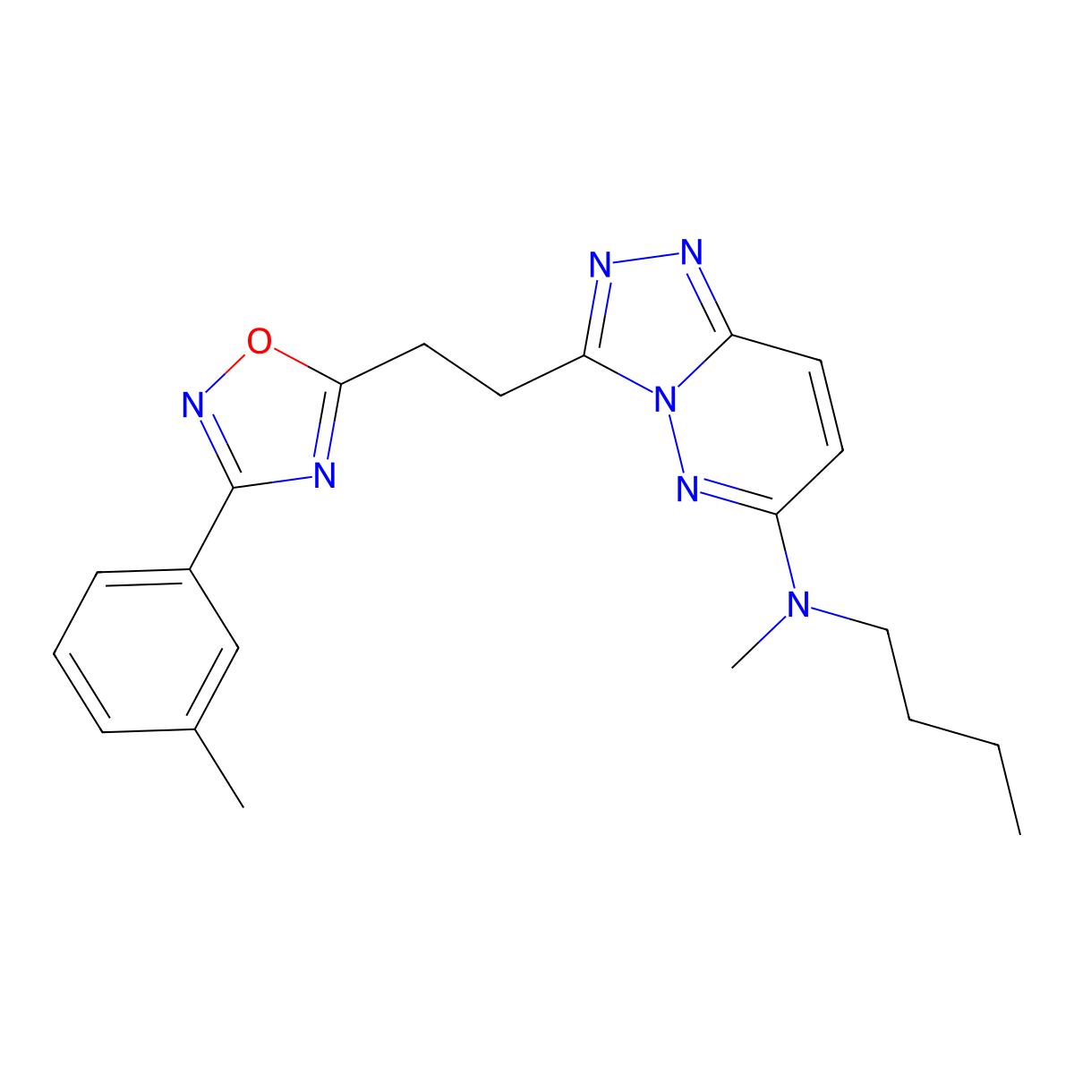 N-butyl-N-methyl-3-{2-[3-(3-methylphenyl)-1,2,4-oxadiazol-5-yl]ethyl}-[1,2,4]triazolo[4,3-b]pyridazin-6-amine molecular structure, CAS 1105236-19-8