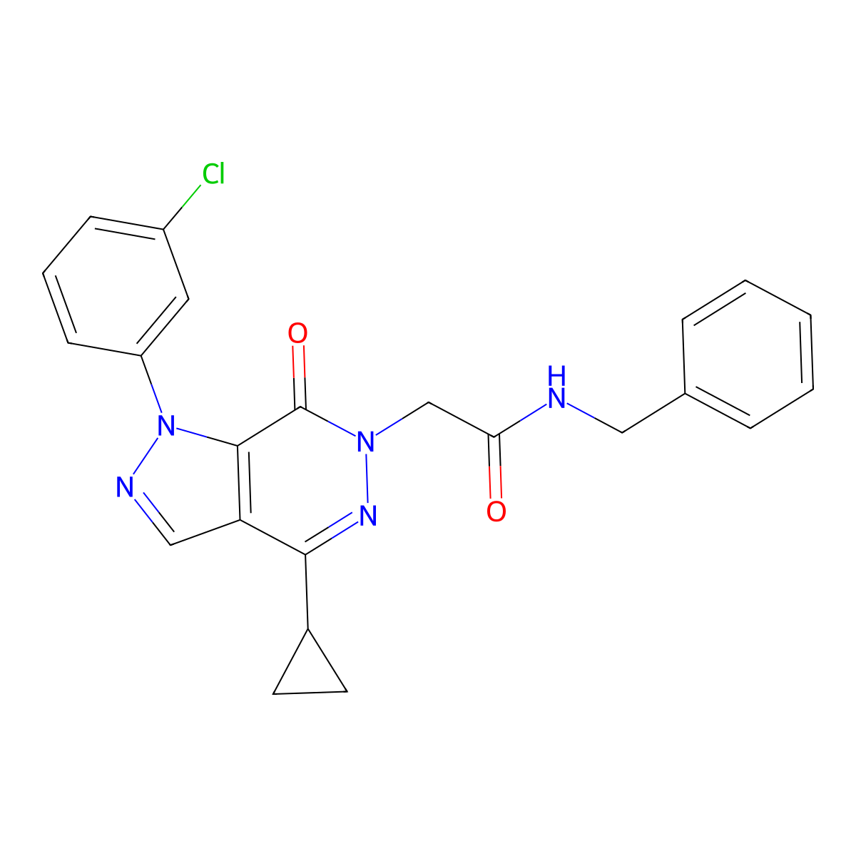 N-benzyl-2-(1-(3-chlorophenyl)-4-cyclopropyl-7-oxo-1H-pyrazolo[3,4-d]pyridazin-6(7H)-yl)acetamide molecular structure, CAS 1105236-27-8