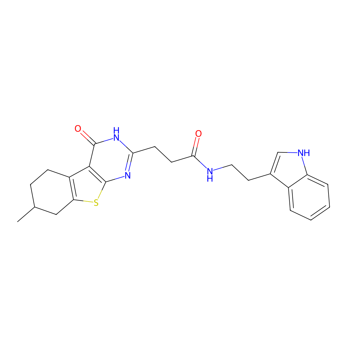 N-(2-(1H-indol-3-yl)ethyl)-3-(7-methyl-4-oxo-3,4,5,6,7,8-hexahydrobenzo[4,5]thieno[2,3-d]pyrimidin-2-yl)propanamide molecular structure, CAS 1105236-34-7