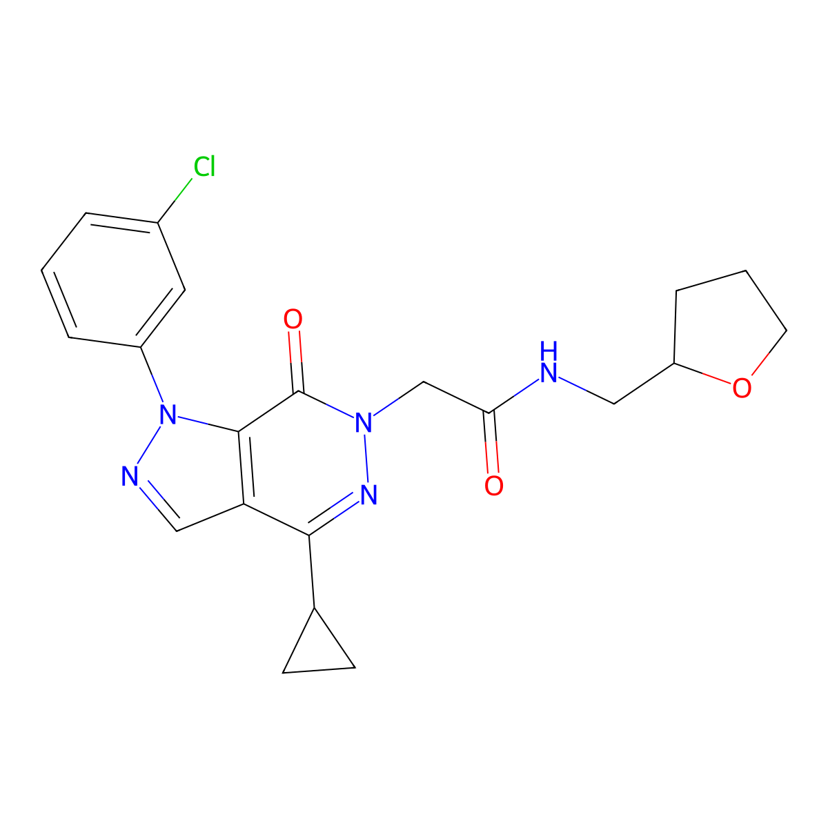2-(1-(3-chlorophenyl)-4-cyclopropyl-7-oxo-1H-pyrazolo[3,4-d]pyridazin-6(7H)-yl)-N-((tetrahydrofuran-2-yl)methyl)acetamide molecular structure, CAS 1105236-35-8