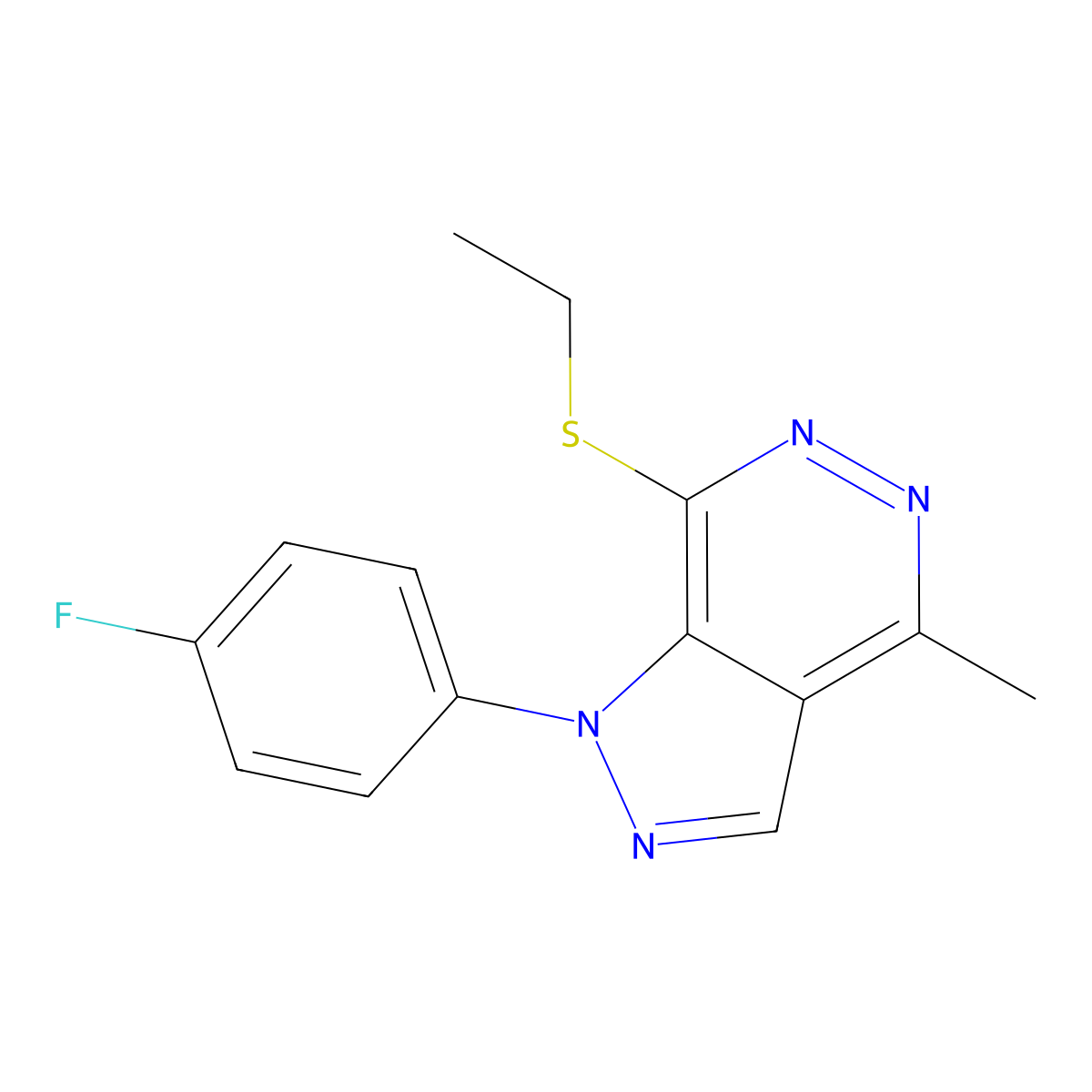 7-(ethylthio)-1-(4-fluorophenyl)-4-methyl-1H-pyrazolo[3,4-d]pyridazine molecular structure, CAS 1105236-38-1