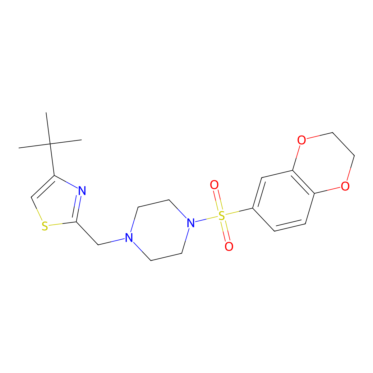 4-(Tert-butyl)-2-((4-((2,3-dihydrobenzo[b][1,4]dioxin-6-yl)sulfonyl)piperazin-1-yl)methyl)thiazole molecular structure, CAS 1105236-45-0